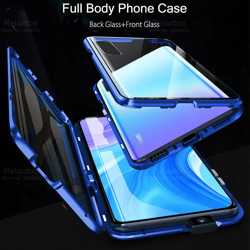 Магнитный металлический стеклянный чехол для huawei y9s противоударный жесткий