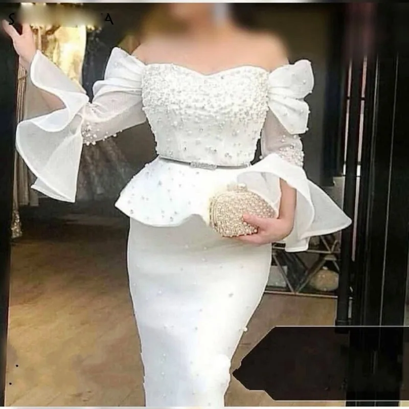white long sleeve peplum dress