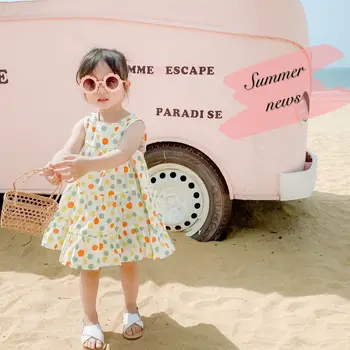 

3650 Summer New Children's Layered Dress for Girl 1-7years Sleeveless Colorful Dot Printed Dress Girl's Holiday Clothes