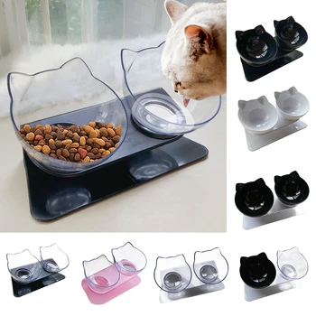 

Non-slip Pet Cat Double Water Bowls With Raised Stand Pet Food And Water Bowls For Cats Dogs Feeders Pet Drinking Bowl