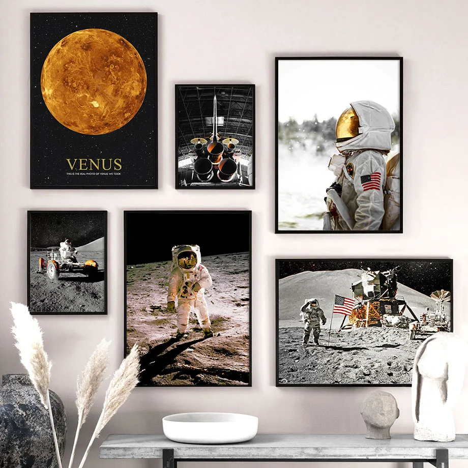 Venus космонавты и ракеты &quotЗвездное небо&quot Wall Art Холст Картина Nordic Плакаты принты