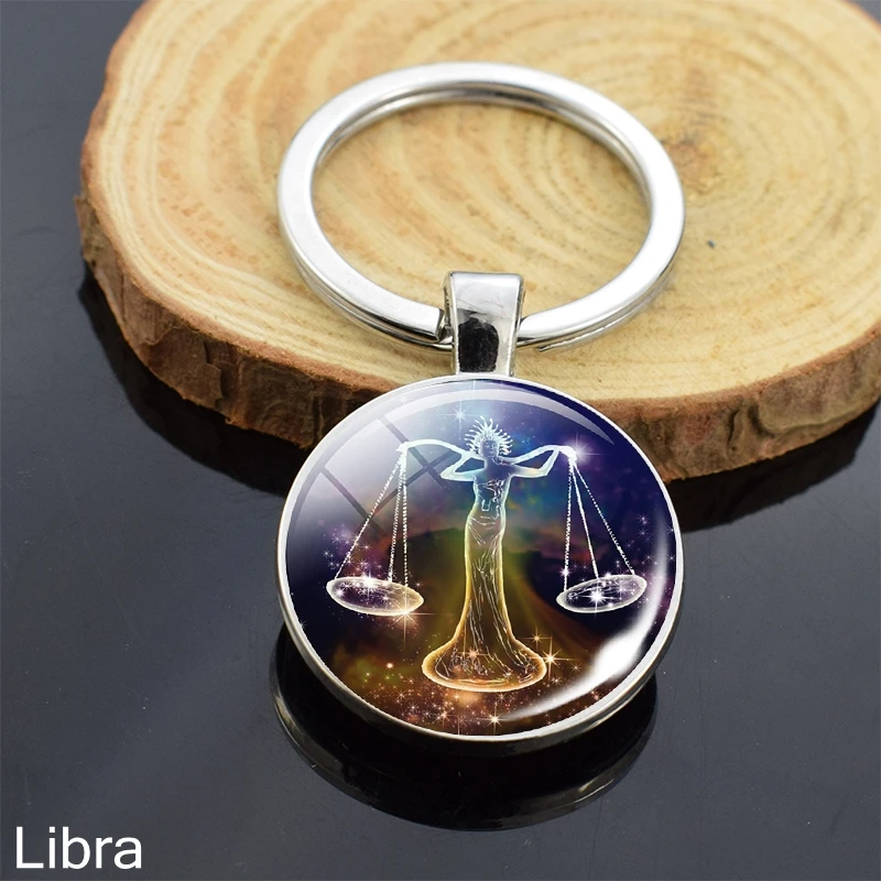 Libra 12 Знак созвездия хрустальный шар брелок Скорпион Лев Рыбы Зодиак стекло Сфера брелок кольца, подарок на день рождения для женщин мужчин кулон - Цвет: Libra