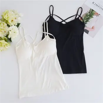 

Strap Built In Padded Camisole Modal Camisole New Summer Casual Basic Shirt Women Tanks Tops White Black