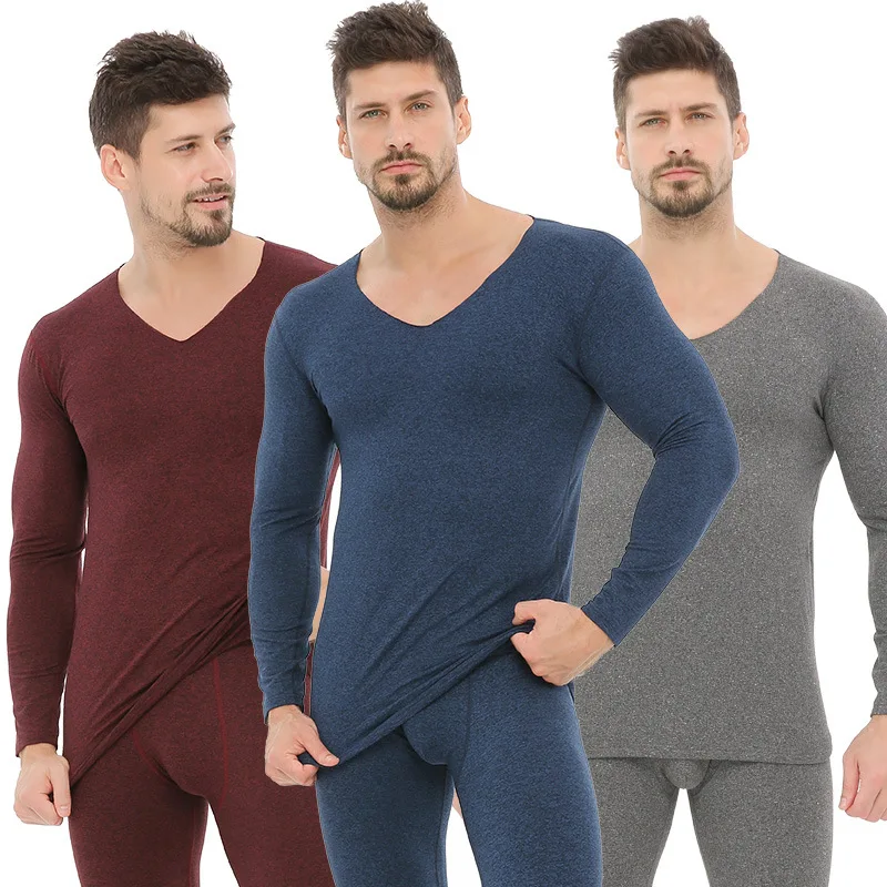 

Men's Thermal Underwear Thermal Suit Brushed and Thick Slim-fit Hidden V Zero Seamless Skinny Pants Male Polyester Solid Color