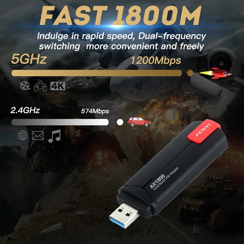 Fenvi Wifi Adaptador Usb Banda Dupla Ax1800 2.4g 5ghz sem Fio Wi-fi Dongle Placa de Rede Usb 3.0 Wifi6 Adaptador para Windows 10 11 Placas de rede - Imagem 5