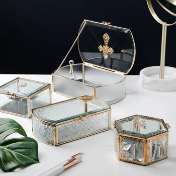 

European-style Art Luxury Glass Jewelry Small Object Storage Box Minimalist Home Bedroom Bedroom Wedding Jewelry Display Stand