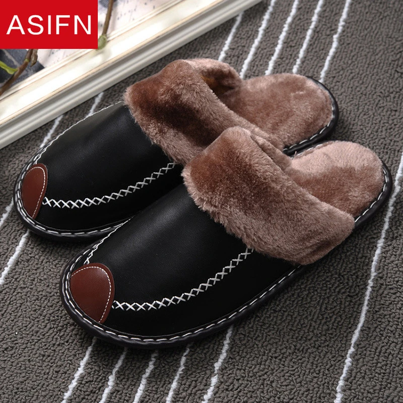 leather memory foam slippers