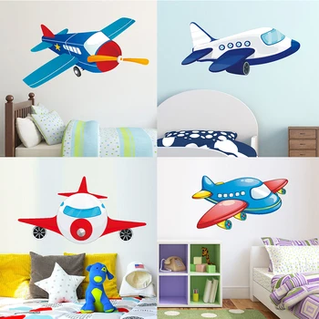 

Children Room Decoration Cartoon Airplane Wall Stickers Colored Aircraft Decals For Kids on Door Home Vinyl Removable Mural Gift
