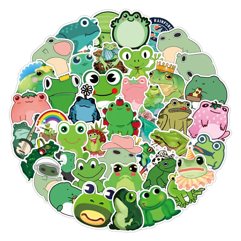 10/30/50PCS Cute Frog Cartoon Stickers Laptop Water Bottle Skateboard Waterproof Aesthetic Graffiti Decal Sticker Packs Kid Toy