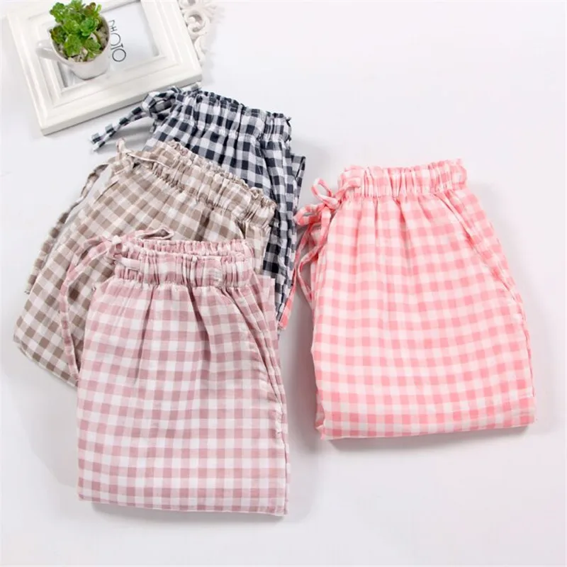 Men's Cotton Gauze Trousers Plaid Knitted Sleep Pants Men Pajamas Pants Sleep Bottoms Sleepwear Pajama for Men Pijama Hombre