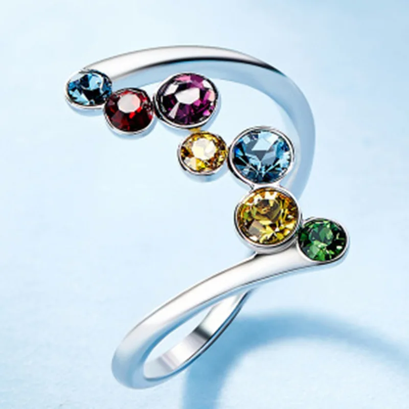Elegant Romantic Women Ring Band Twist Design Luxury Noble sliver Color With Colored Zircon Women Ring