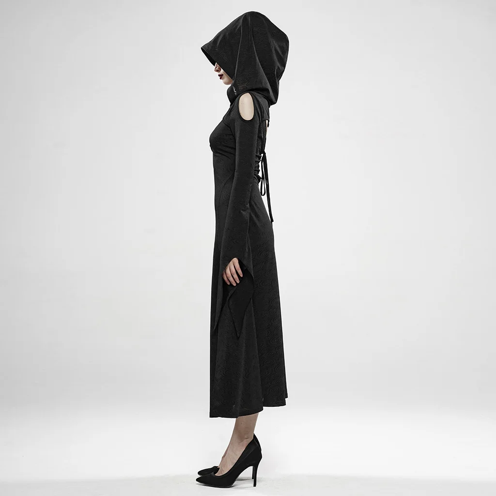Панк Rave women's Goth Witch вырез с расклешенными рукавами Платья С Капюшоном WQ-446LQF