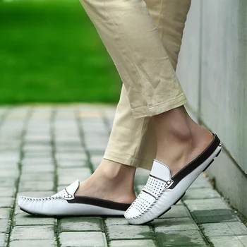 

Fashion Men Half Loafers Genuine Leather Breathable Slippers Loafer Slides Mules For Man Outdoor Indoor Lightweight Half Shoes