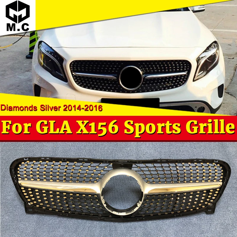 

Diamonds Style grille grill X156 GLA45 look ABS Silver Fits For Benz GLA Class GLA180 GLA200 250 Front grills without Sign 14-16
