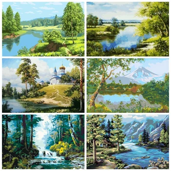 

AZQSD DIY Unframe Oil Painting By Numbers Landscape 50X40cm Decoration Coloring By Numbers Tree Acrylic Paint Handpainted Gift