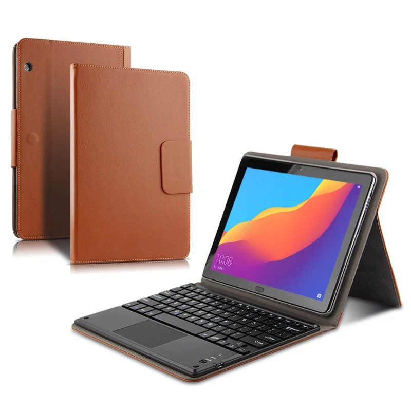 Чехол для huawei MediaPad T5 10 AGS2-W09/L09/L03/W19 10," планшет защитный чехол Bluetooth клавиатура из искусственной кожи чехол+ ручка - Цвет: Коричневый