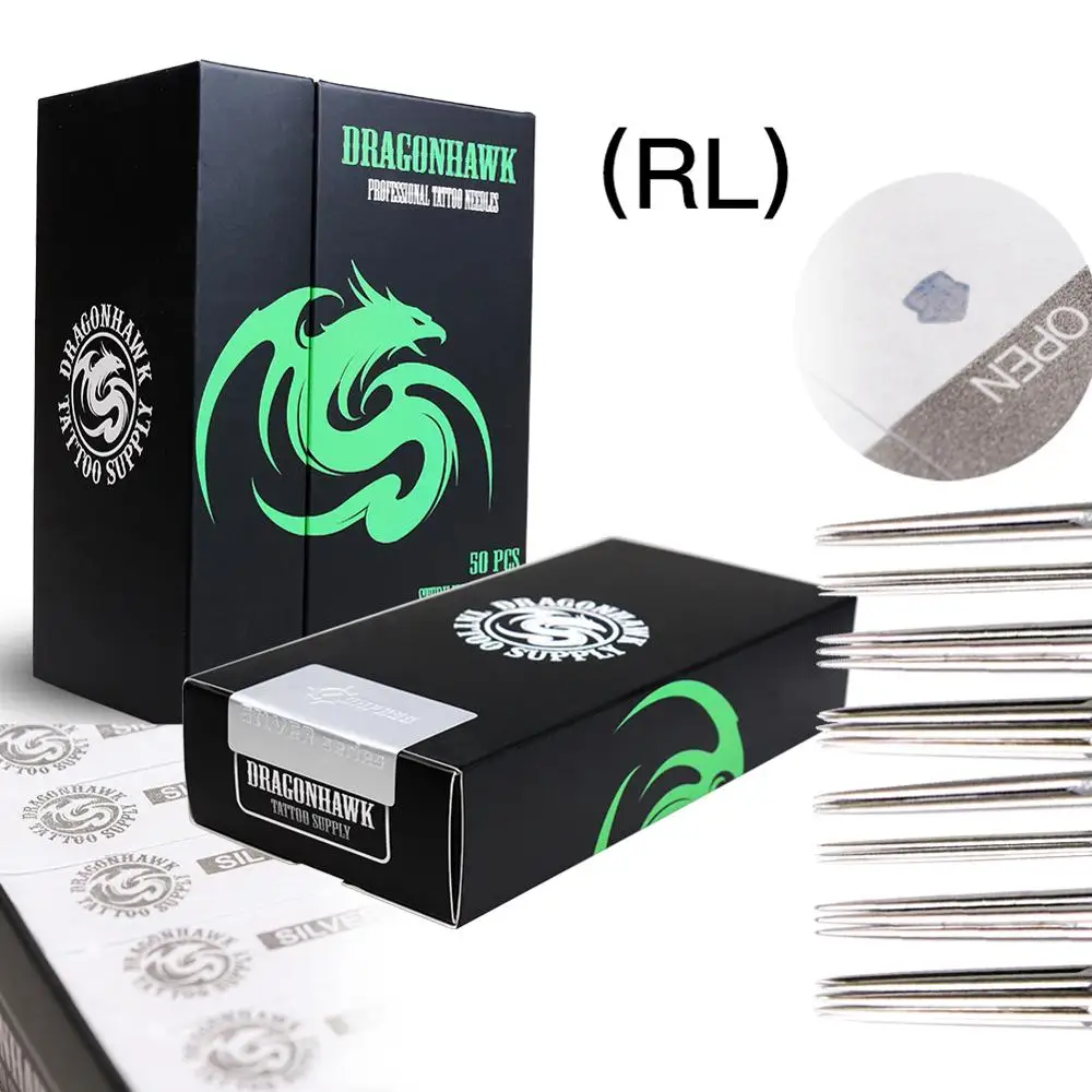 Коробка из 50 шт RL Круглый лайнер одноразовые Dragonhawk высокого класса серебряные стандартные иглы Татуировка поставка