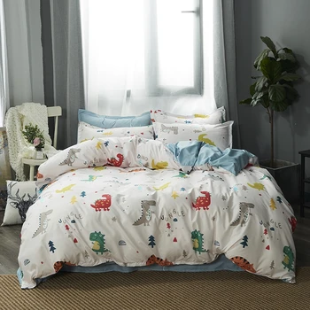 

4pcs Bedding Set Kids Adults Polyester Cotton Cartoon Dinosaur Pattern Nordic Simplicity Bedsheet Duvet Quilt Cover Pillowcases
