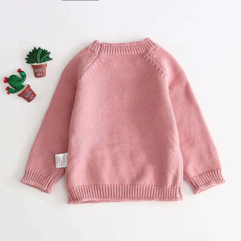 Вязаный свитер с вышитыми цветами для маленьких девочек; свитер с круглым воротником; милое детское пальто с цветами