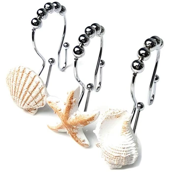 

Ocean Decorative Shower Curtain Hooks Rust Proof,Stainless Steel Shower Curtain Rings with 5 Glide Rollers Shower Set of 12-Hook