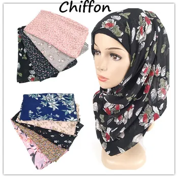 

L2 10pcs High quality flower printed chiffon hijab scarf shawl lady scarf/scarves maxi wrap headband