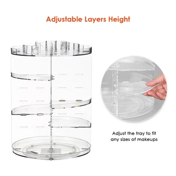

New Transparent Makeup Organizer 360 Degree Rotation Multi-Functional Cosmetics Storage Box DIY Adjustable Height Cosmetics Rack