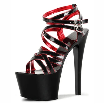 

super high heels stiletto heel waterproof platform sandals Rome hollowed-out 18cm women's shoes sky high platform contrast color