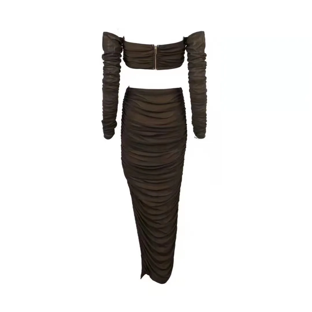 Летнее женское платье из двух частей Vestidos модное элегантное женское сексуальное платье без бретелек с длинным рукавом Сетчатое облегающее вечерние платье