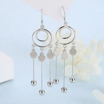 

925 sterling silver circle earrings for Women long earings Korean fashion jewelry 2020 round statement Silver gold color earring