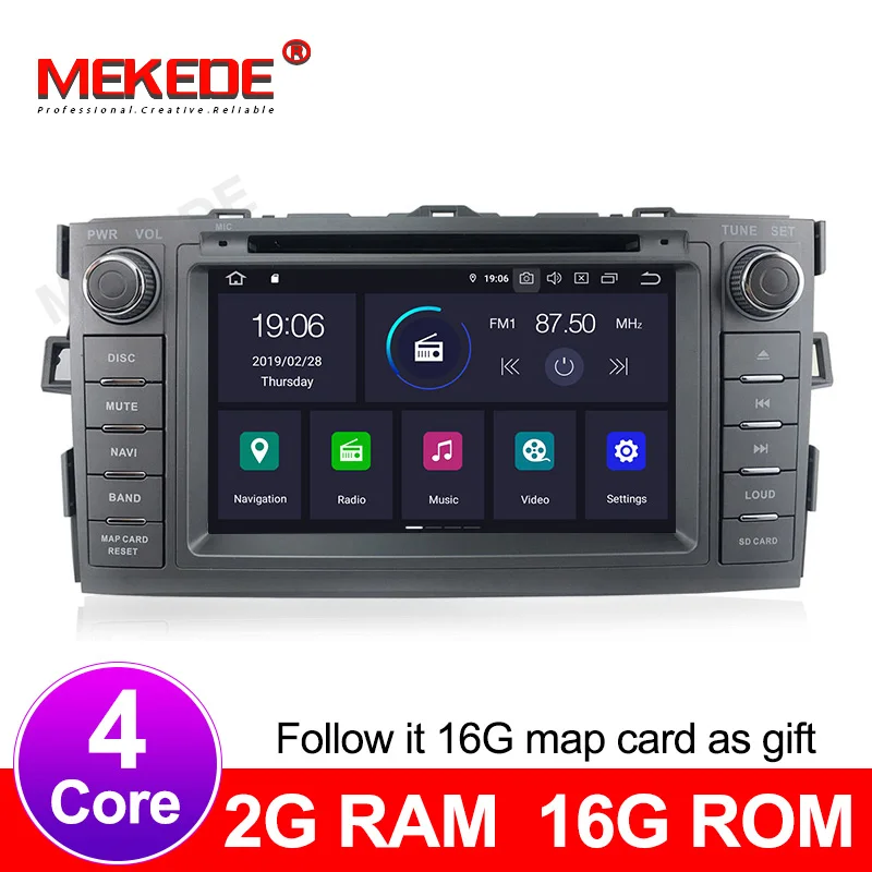 4/8 core 7 дюймов Android 9,0 Автомобиль Радио Мультимедийный видеоплеер gps WiFi 2 din для Toyota Auris 2008-2012 сенсорный экран mp5 экран Камера