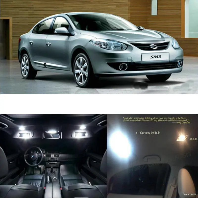 

LED Interior Car Lights For Renault sm3 re 2010 room dome map reading foot door lamp error free 14pc