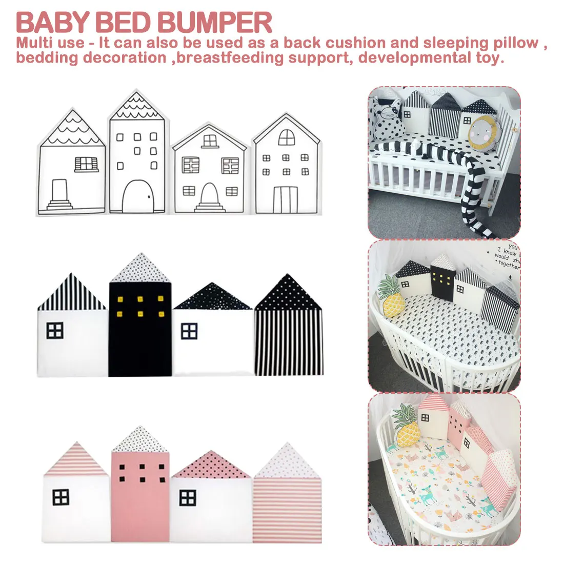 

Cotton Soft Baby Bed Bumper Small House Design Bumper Baby Bed Protector Newborns Backrest Cushion Bedding Set