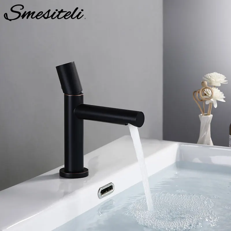 

Smesiteli Bathroom Basin Faucet Black Hot And Cold Mixer Tap Single Hole Single Handle Brass Classic Bathroom Kitchen Faucet
