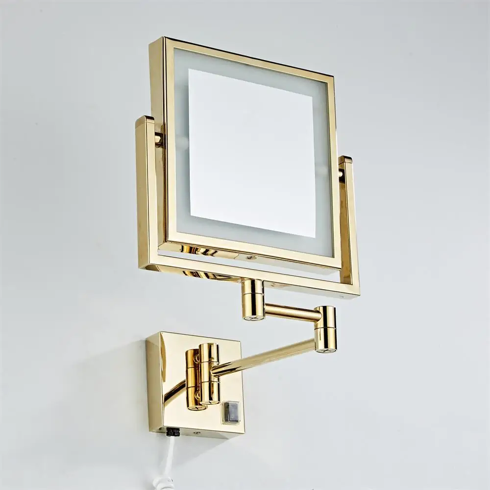 Dressing Mirror 8 inch two side Wall Mounted Gold Square LED Mirror