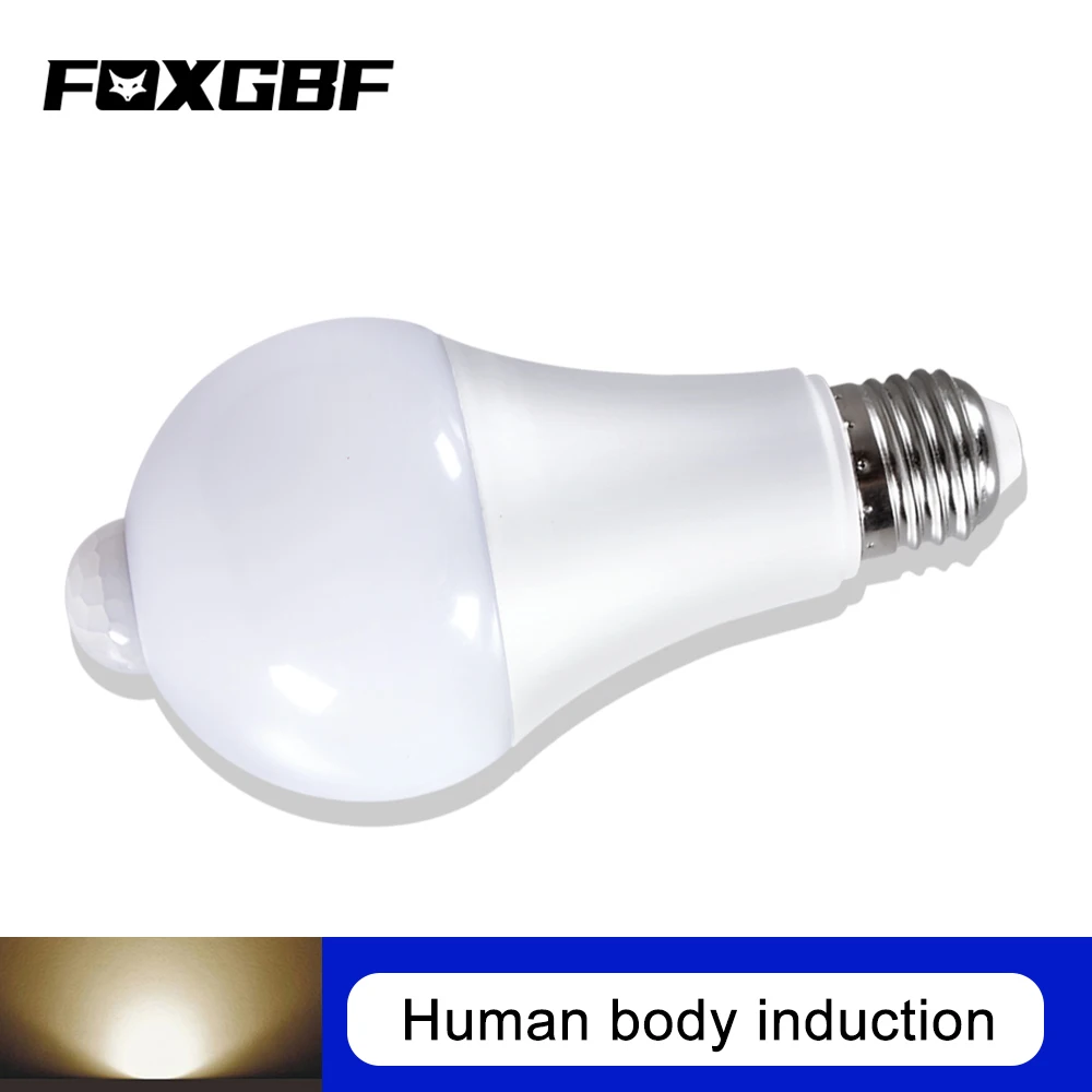 Светодиодная лампа FOXGBF E27 с инфракрасным датчиком движения светильник для дома 12