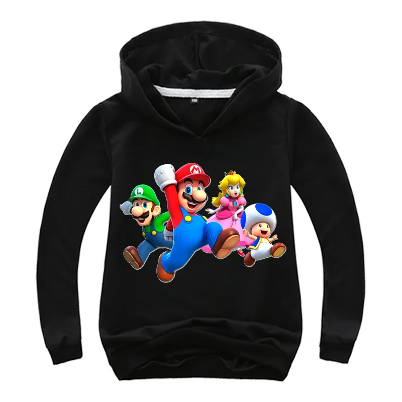 Классная толстовка с Марио для детей от 2 до 15 лет толстовки для мальчиков пуловер с капюшоном для мальчиков базовое пальто Верхняя одежда для девочек - Цвет: black 0350