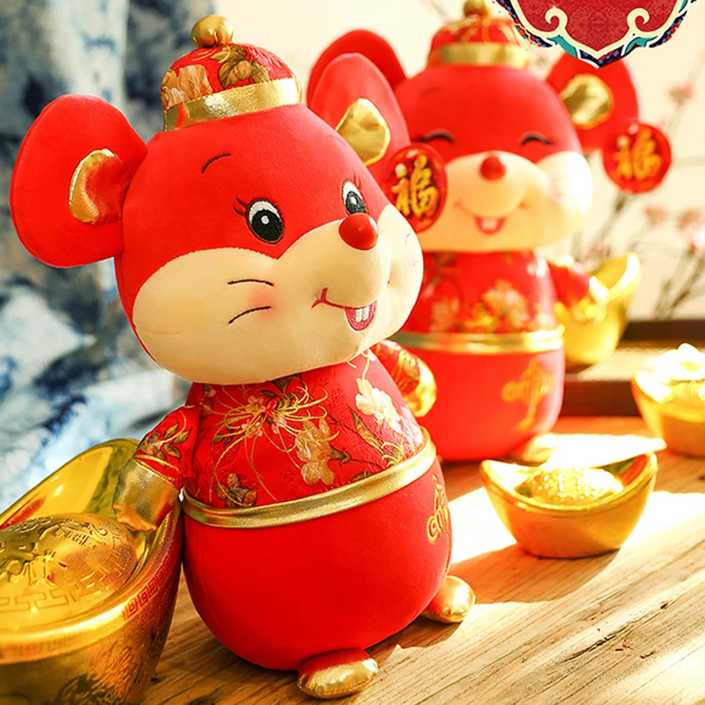 

2020 Cartoon Wealth Mouse Plush Toy Mascot Stuffed Animal Doll Chinese Rat New Year Lucky Zodiac Present Blessing Souvenir Gift