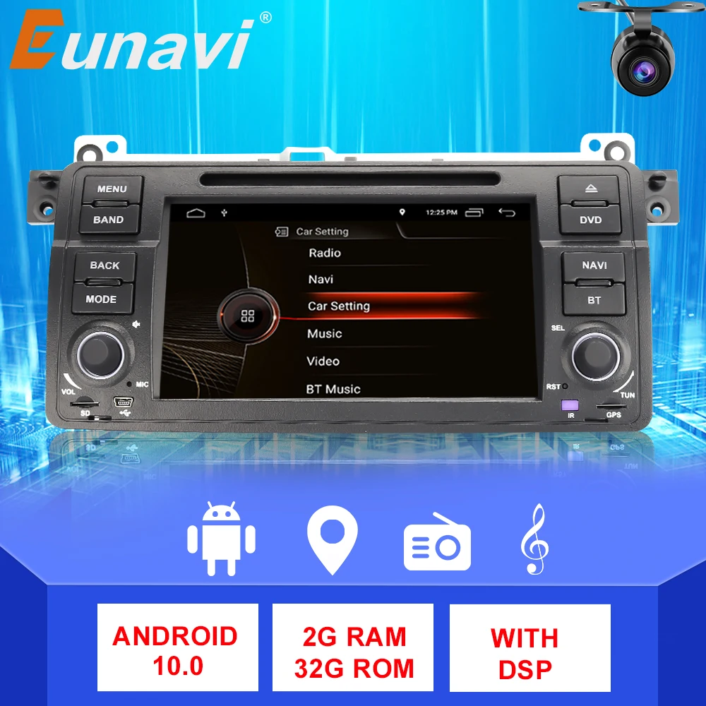 Eunavi 1 Din 7 ''Android 10 автомобильный dvd плеер для BMW E46 M3 318/320/325/330/335 Rover 75 1998 2006