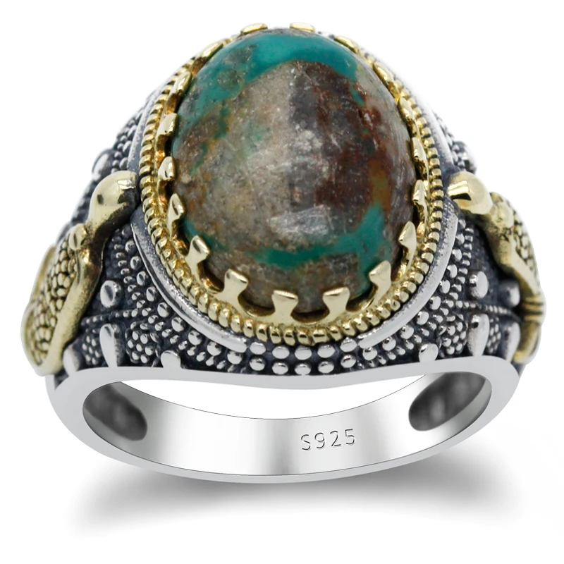 S925 sterling silber natürliche türkis stein männer der ring, natürliche grün Türkischen edelstein ring für männer schmuck|Ringe| - AliExpress