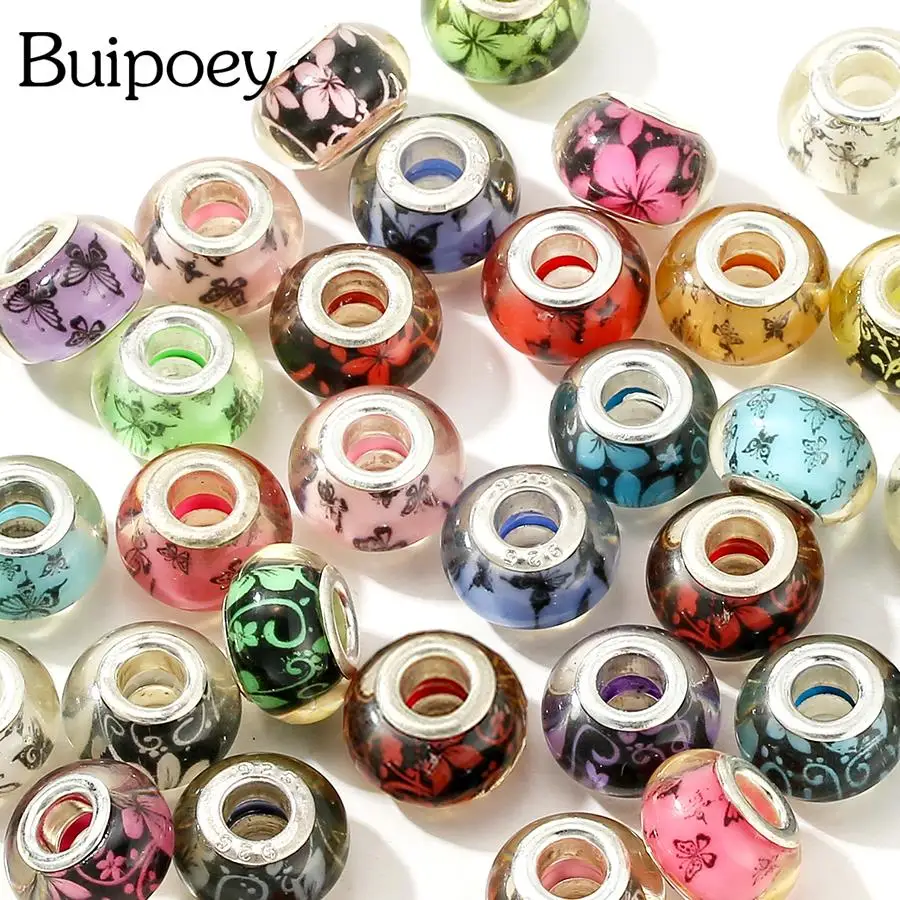 

Buipoey 2pcs/lot 9 Color Butterfly Pattern Acrylic Beads Large Hole Straight Beaded Diy Bracelet Bangle Jewelry Making Accessory
