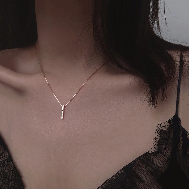 

New Simple Strip Geometric Cubic Zircon Necklace Silver Color Clavicle Chain Charm Necklace For Women