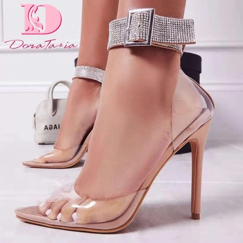 

Dora Tasia 2020 New Fashion Women Sandals Thin Heels pointed Toe Crystal Pumps Summer Party Women Shoes
