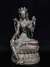 

Home Decor 11" Tibet Buddhism Temple Old Bronze Green Tara Buddha Statue Dara Bodhisattva Holy Salvation Buddha