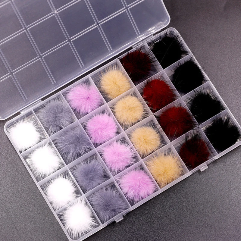 

24PCS/Box Detachable Magnet Ball Fluffy 3D 12Colors 27*27mm Puffy Pom Pons Kit Jewelry Manicure Accessories DIY Nails Charms