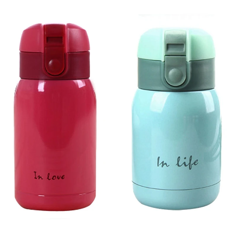 2Pcs Mini Stainless Steel Big Belly Thermos Bottle 200Ml - Rose Red &amp Sky Blue | Дом и сад