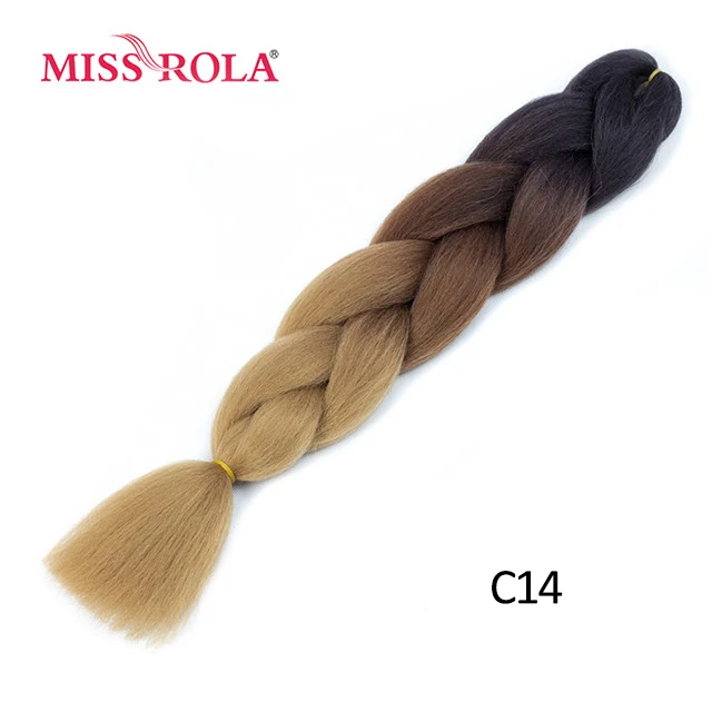 Miss Rola Synthetic Support Wholesale 100g 24 Inch Jumbo BraidsPink Green Yellow High Temperature Fiber Ombre Hair Extensions C14