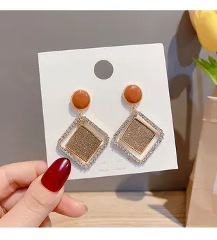 

Charm Needle Earrings Geometric crystal Earrings Hollow Crystal Frosted Texture Long Earrings Fashion Exaggeration Ladies