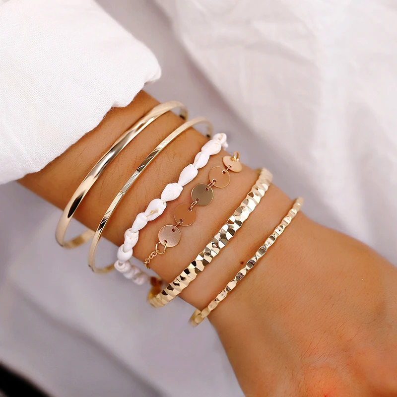 

Punk 5/6pcs/lot Bracelets For Women Charms Pearls Bangles Boho Pulseras Mujer Party Hand Jewelry Bracelet Punk Femme Accesorios