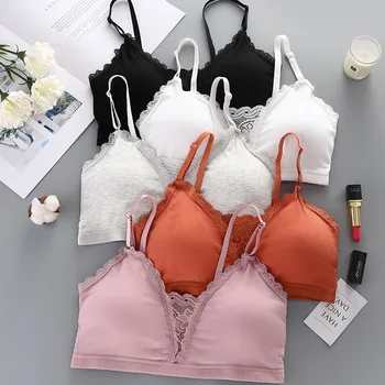 

ATHVOTAR French Deep V-Neck Bralette Women Tube Top Sexy Lace Lingerie Hollow Bra Tops Wireless Camisole