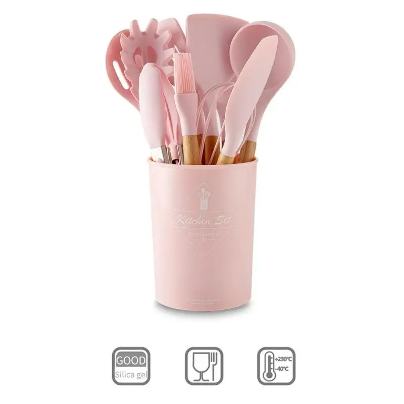 12pcs Silicone Kitchenware Non-stick Cookware Cooking Tool Spatula Ladle Egg Beaters Shovel Spoon Soup Kitchen Utensils Set